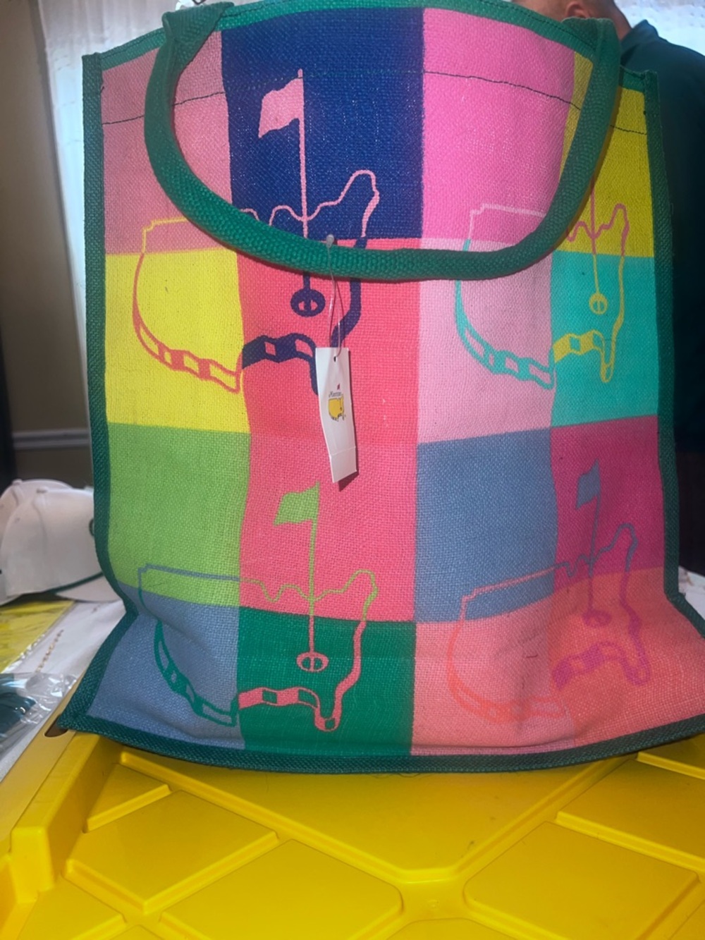 Masters green & pink tote